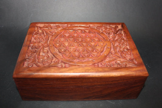 Box - carved timber - Flower of Life - lge