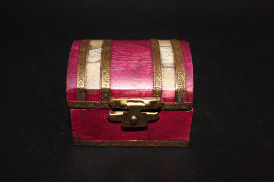 Box - timber - Treasure Chest with brass & shell inlay