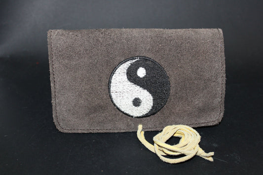 Wallet - suede leather - Grey/Black (Yin/Yang symbol)