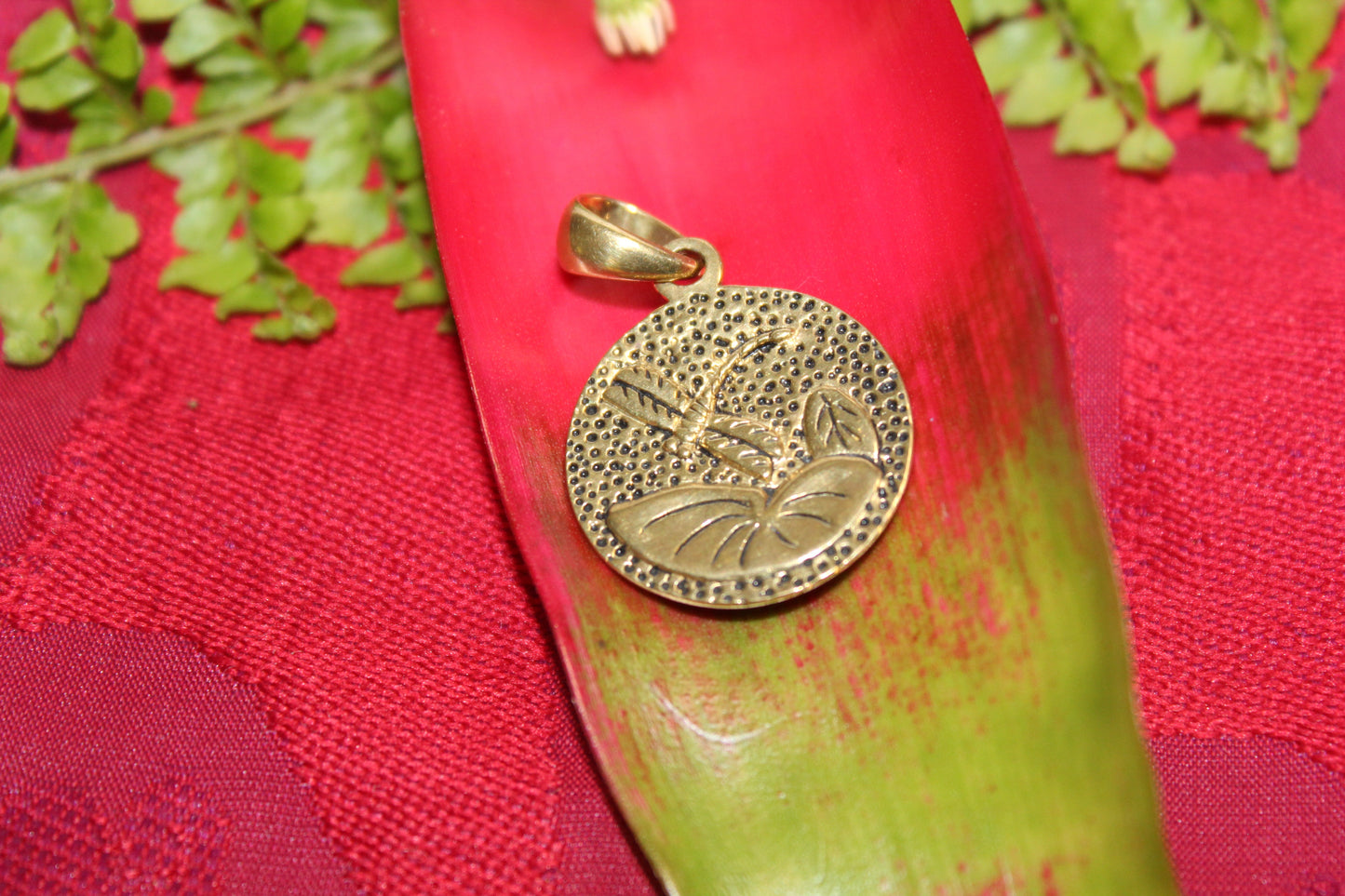 Pendant - Brass - Lotus & Dragonfly  - med