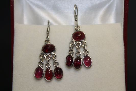 Earrings - Garnet - 5 stones, 2 drops - oval
