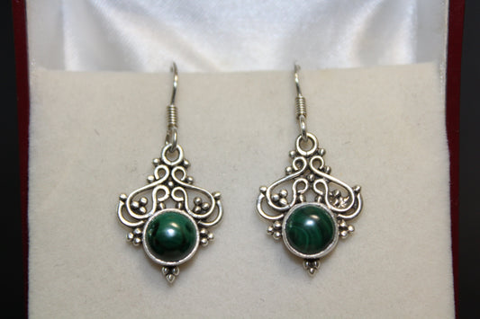 Earrings - Malachite - round