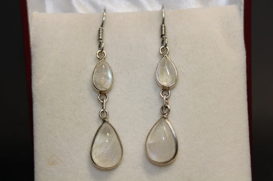 Earrings - Moonstone (Rainbow) - 2 drops - tear