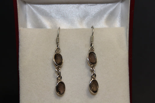Earrings - Smoky Quartz (faceted)  - 2drops - oval
