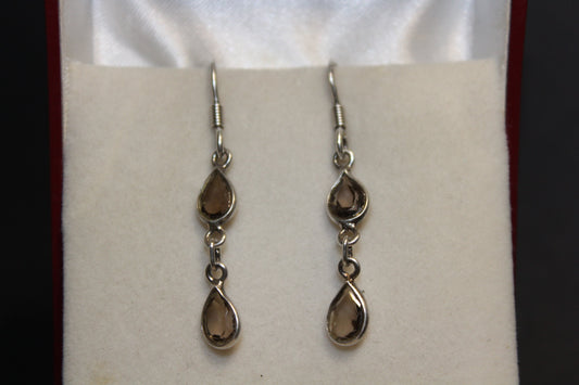 Earrings - Smoky Quartz  (faceted) - 2 drops - tear