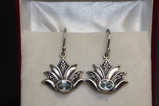 Earrings - Topaz  - Blue (faceted)  - round