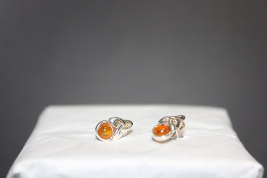 Earrings - Studs - Amber - Triquetra setting