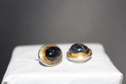 Earrings - Studs - Iolite - oval - gold/silver setting