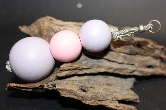 Keyring - Timber Beads/Balls - pale colours