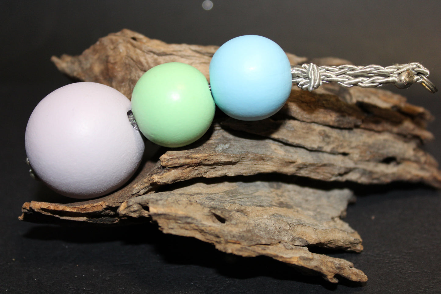 Keyring - Timber Beads/Balls - pale colours