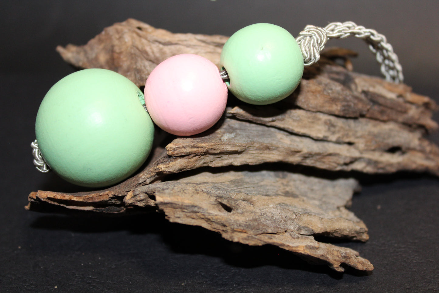 Keyring - Timber Beads/Balls - pale colours