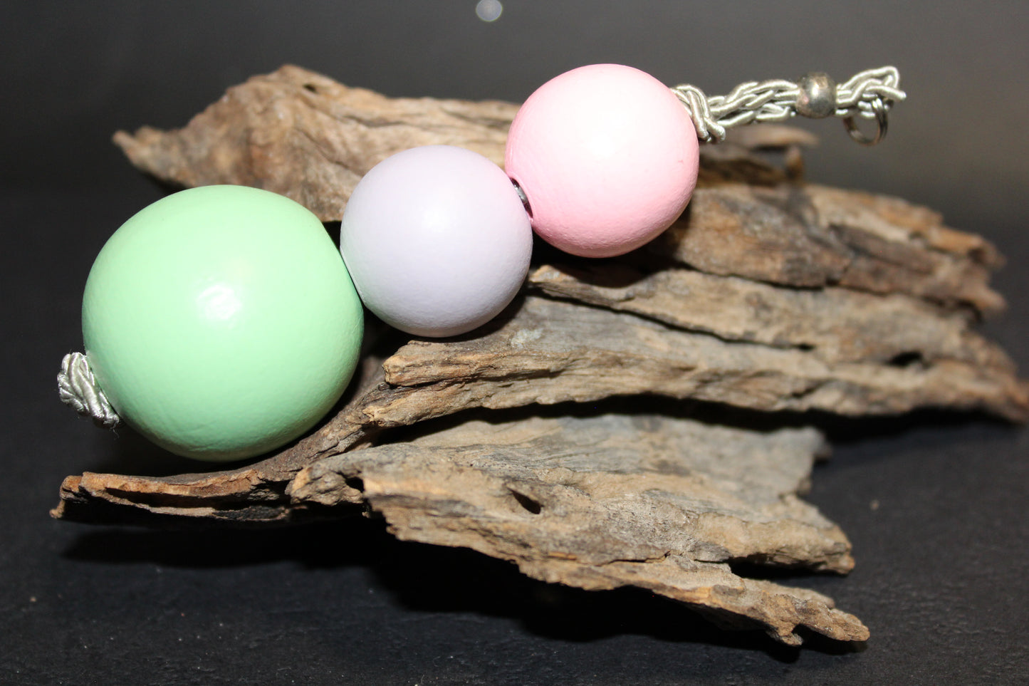 Keyring - Timber Beads/Balls - pale colours
