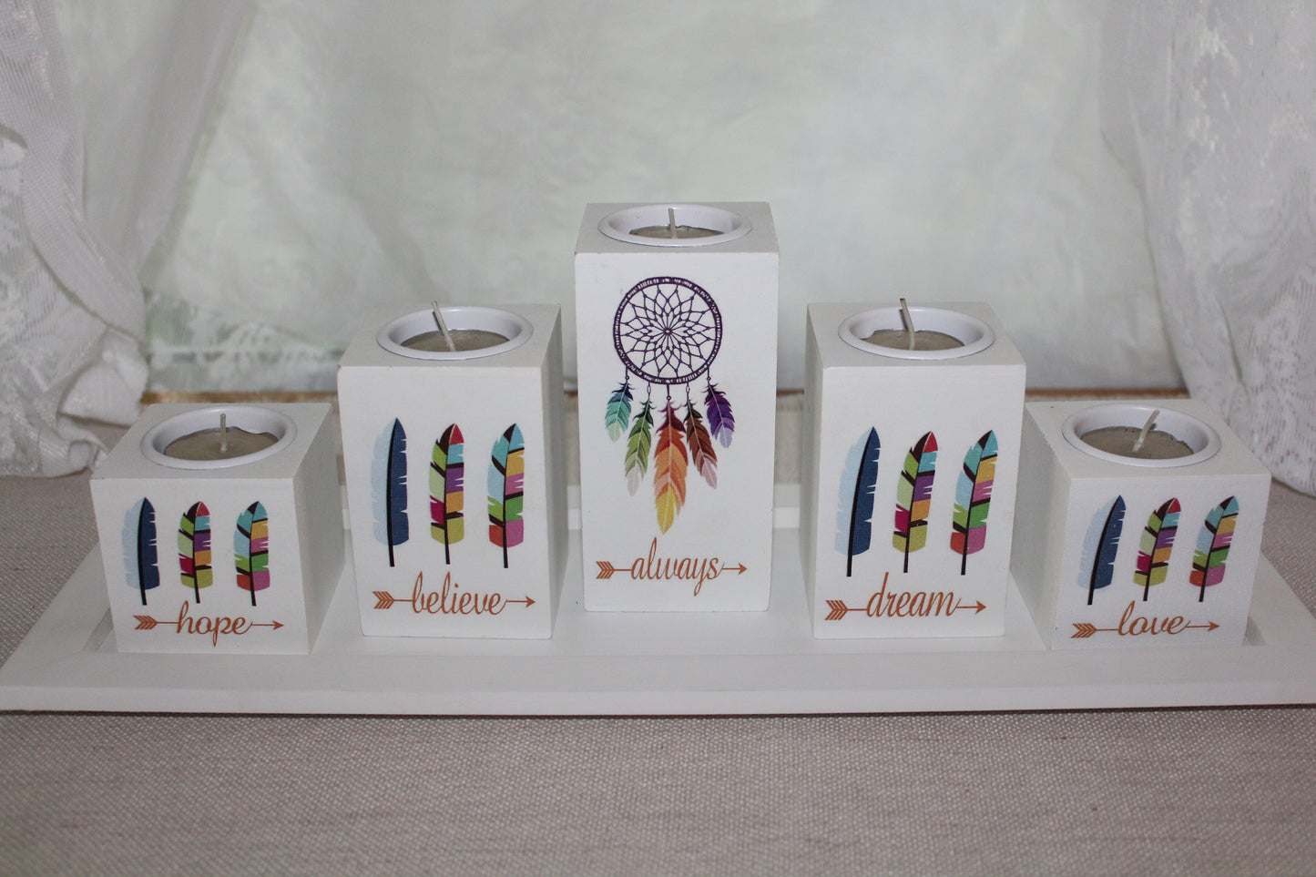 Candle Holder - Tealight - 5 piece set on tray