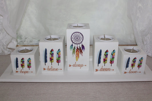 Candle Holder - Tealight - 5 piece set on tray