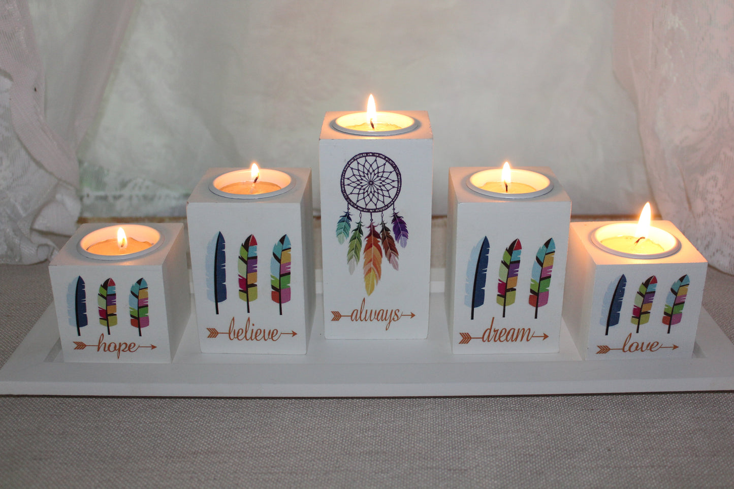 Candle Holder - Tealight - 5 piece set on tray