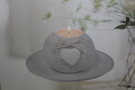 Candle Holder - Tealight - Ball with Heart on saucer
