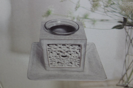 Candle Holder - Tealight - Heart filigree square on saucer