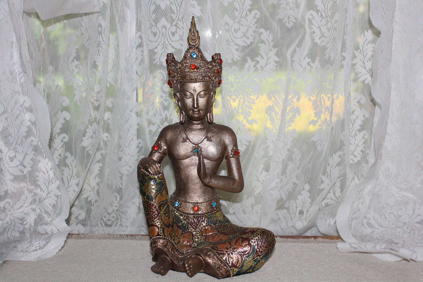 Statue - Buddha - Thai - in gold robe with gems (fabric)