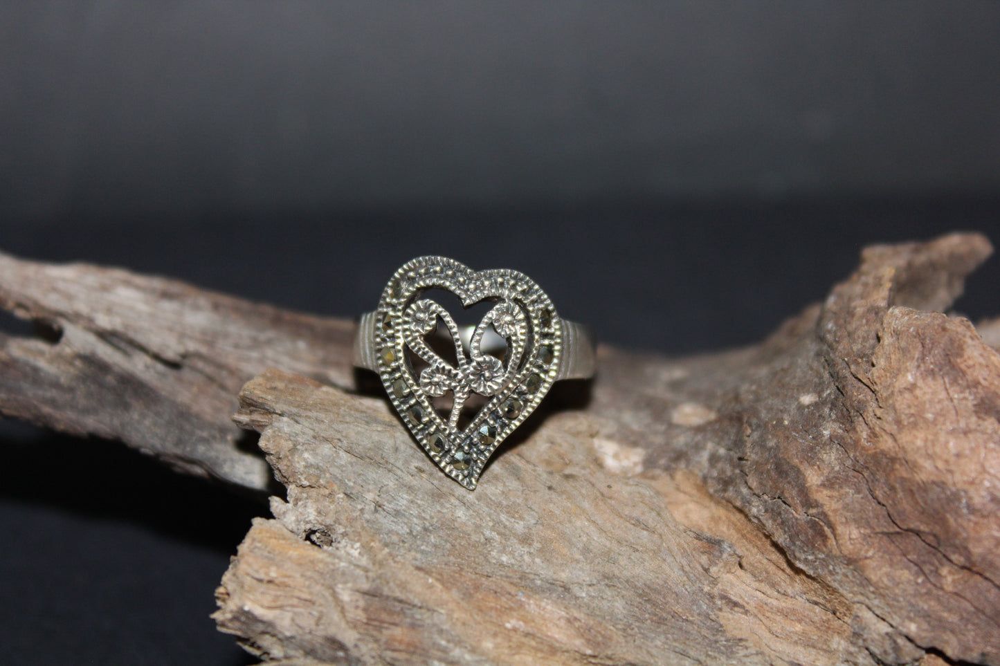 Ring - Stirling Silver - with Marcasites (Filigree Heart)