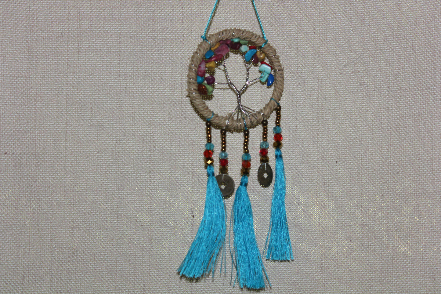 Dreamcatcher - 6cm - Ratan/Blue