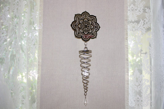 Suncatcher - silver mandala with spiral