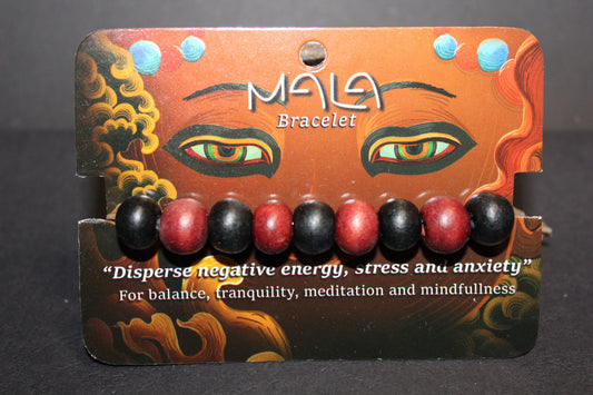 Bracelet - Beads - Mala (timber/red & black)