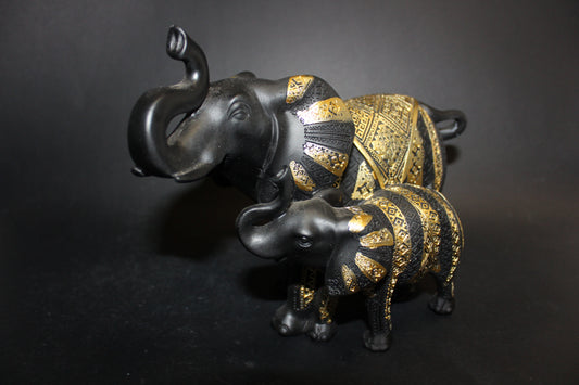 Elephant and calf (black/gold)