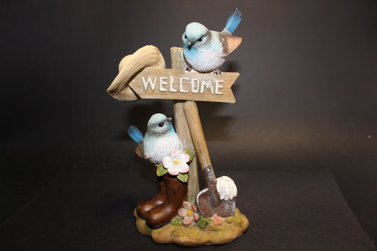 Birds - blue wrens and Welcome sign